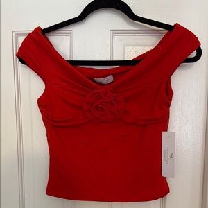 Rosette Red Off-Shoulder Top